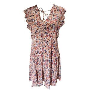Knox Rose Womens Ruffled Short Sleeve Floral Print Boho Knee Length Dress Medium
